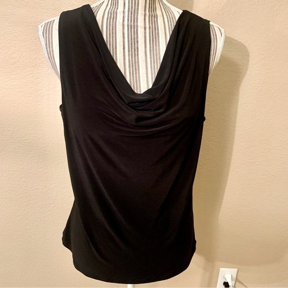 NWT Suzie in the City Top Large Black Dressy Tank Flowy Neckline Sleeveless New